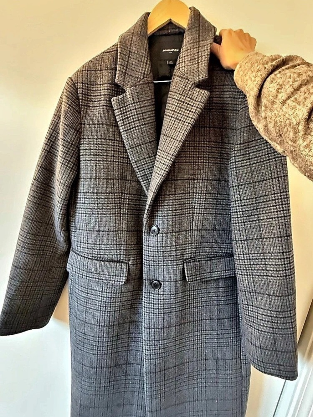 Banana Republic Plaid Wool-Style Coat in Gray Size Medium